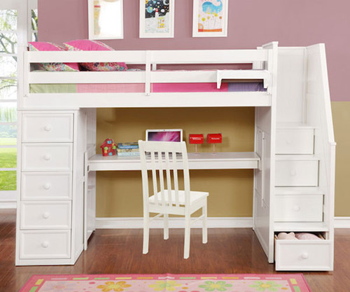 White twin loft bed with desk clearance