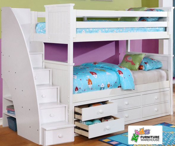 Allen House Chatham Bunk Bed with Stairs White | Allen House | AH-BB-TT-01-STR-T-BB