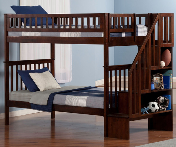 Woodland Stair Bunk Bed Antique Walnut | Atlantic Furniture | ATL-AB56604