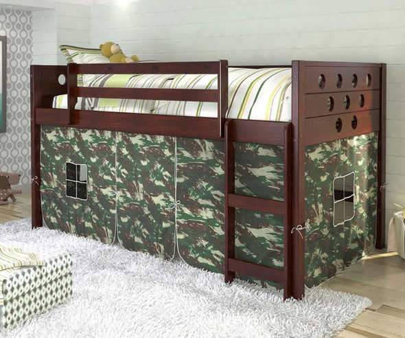 Circles Low Loft Bed with Camo Tent Cappuccino | Donco Trading | DT780ATCP-C