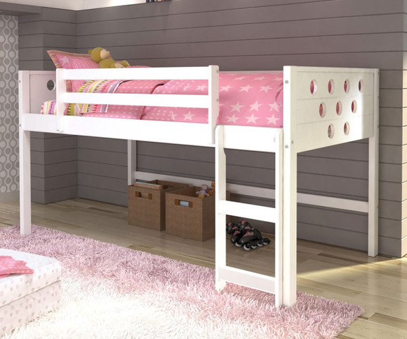 Twin Size Circles Low Loft Bed in White Finish 780ATWX | Donco 