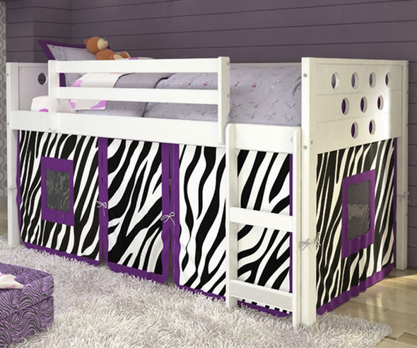 Circles Low Loft Bed with Zebra Tent White | Donco Trading | DT780ATW-Z