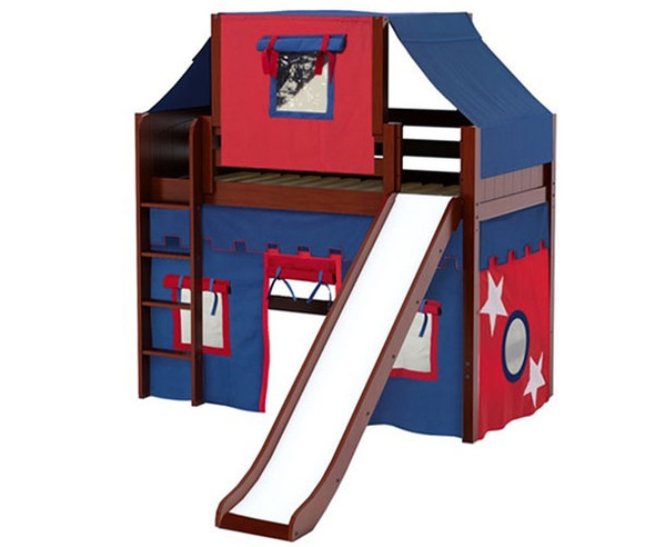 Maxtrix AWESOME Mid Loft Bed with Tent & Slide Twin Size Chestnut | Maxtrix Furniture | MX-AWESOME21-CX