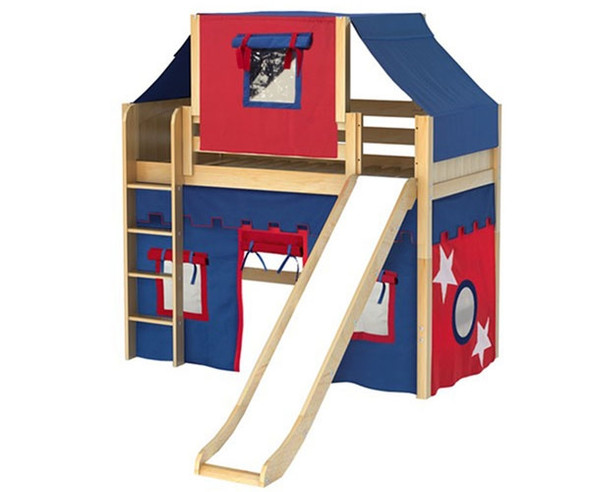 Maxtrix AWESOME Mid Loft Bed with Tent & Slide Twin Size Chestnut | Maxtrix Furniture | MX-AWESOME21-CX