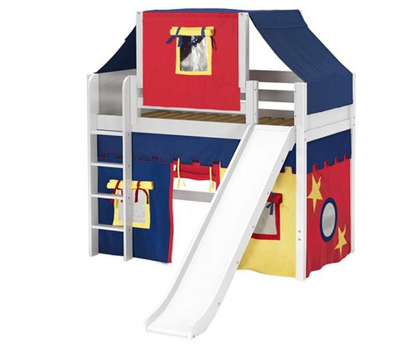 Maxtrix AWESOME Mid Loft Bed with Tent & Slide Twin Size White 5 | Maxtrix Furniture | MX-AWESOME29-WX