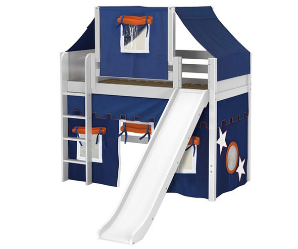 Maxtrix AWESOME Mid Loft Bed with Tent & Slide Twin Size White 7 | Maxtrix Furniture | MX-AWESOME42-WX