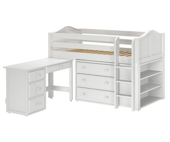 Maxtrix BOX Low Loft Bed w/ Storage & Desk Twin Size White | Maxtrix Furniture | MX-BOX3L-WX