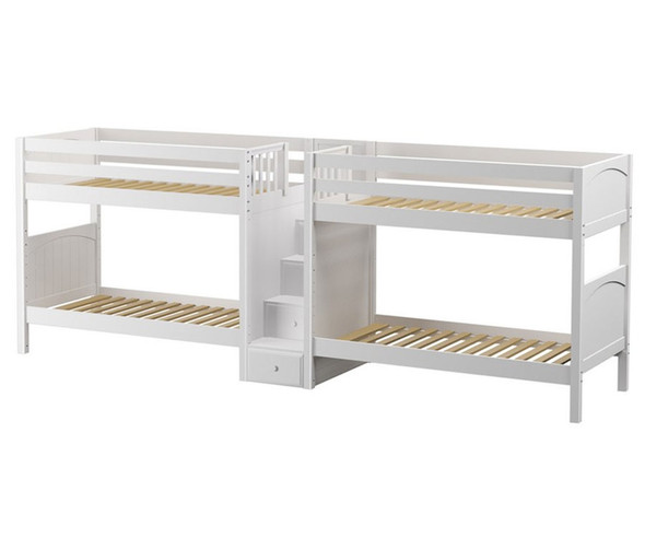 Maxtrix COOL Quadruple Medium Bunk Bed with Stairs Twin Size White | Maxtrix Furniture | MX-COOL-WX