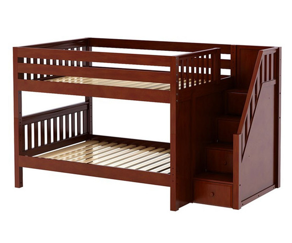 Maxtrix DAPPER Low Bunk Bed with Stairs Full Size Chestnut | Maxtrix Furniture | MX-DAPPER-CX