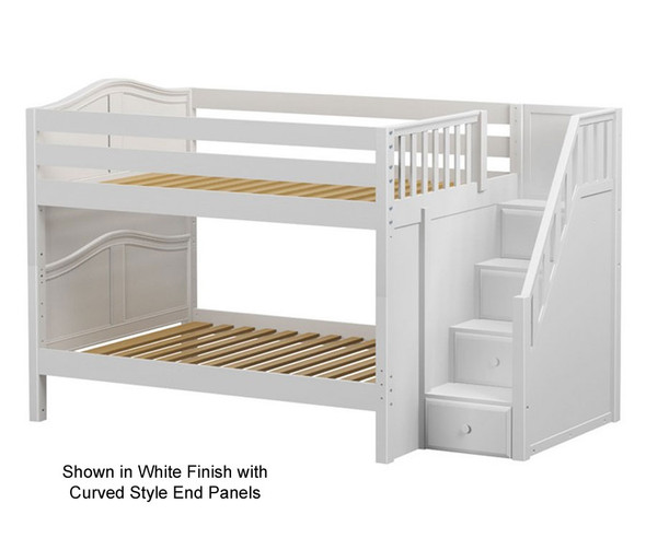 Maxtrix DAPPER Low Bunk Bed with Stairs Full Size White | Maxtrix Furniture | MX-DAPPER-WX