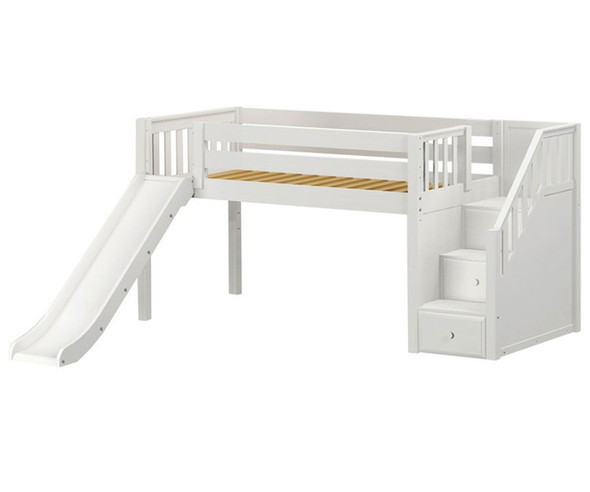 Maxtrix DELICIOUS Low Loft Bed with Stairs & Slide Twin Size White | Maxtrix Furniture | MX-DELICIOUS-WX