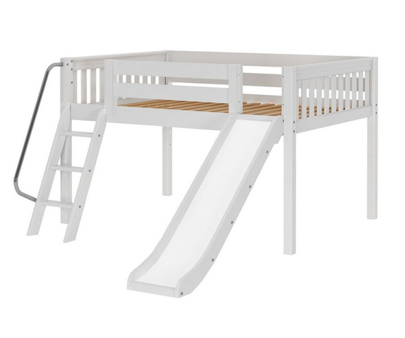 Maxtrix FANTASTIC Low Loft Bed with Slide Full Size White | Maxtrix Furniture | MX-FANTASTIC-WX