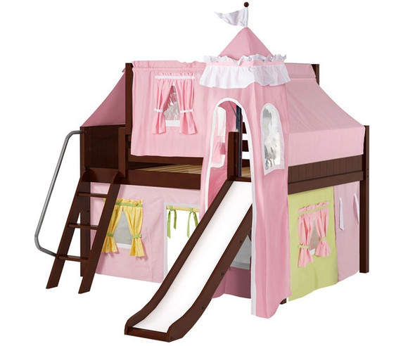 Maxtrix FANTASTIC Castle Low Loft Bed with Slide Full Size Chestnut 3 | Maxtrix Furniture | MX-FANTASTIC25-CX