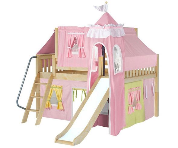 Maxtrix FANTASTIC Castle Low Loft Bed with Slide Full Size Natural 3 | Maxtrix Furniture | MX-FANTASTIC25-NX