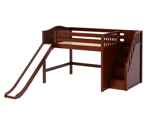 Maxtrix FINE Mid Loft Bed with Stairs and Slide Full Size Chestnut | Maxtrix Furniture | MX-FINE-CX