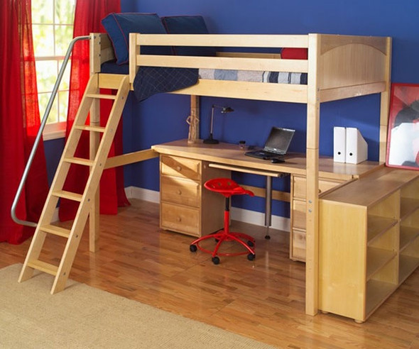 Maxtrix GIANT High Loft Bed with Desk and Storage Full Size Natural | Maxtrix Furniture | MX-GIANT3-NX