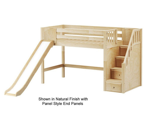 Maxtrix HERO Mid Loft Bed with Stairs and Slide Twin Size Natural | Maxtrix Furniture | MX-HERO-NX