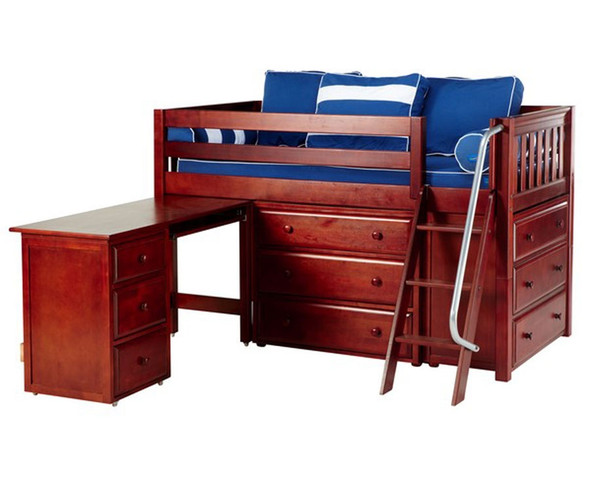 Maxtrix KICKS Low Loft Bed w/ Dressers & Desk Twin Size Chestnut | Maxtrix Furniture | MX-KICKS1L-CX