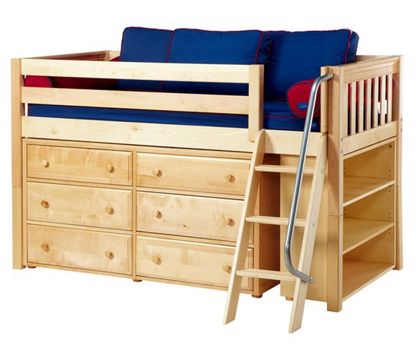 Maxtrix KICKS Low Loft Bed w/ Dresser & Bookcase Twin Size Natural | Maxtrix Furniture | MX-KICKS2-NX