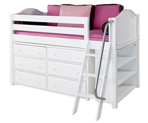 Maxtrix KICKS Low Loft Bed w/ Dresser & Bookcase Twin Size White | Maxtrix Furniture | MX-KICKS2-WX