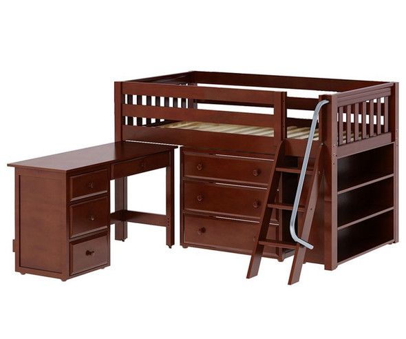 Maxtrix KICKS Low Loft Bed w/ Storage & Desk Twin Size Chestnut | Kids Furniture Warehouse Maxtrix KICKS Low Loft Bed w/ Storage & Desk Twin Size Chestnut | Kids Furniture Warehouse