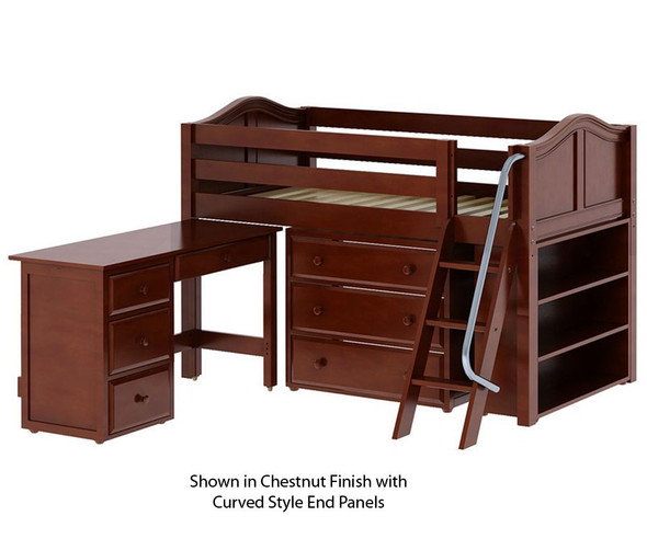 Maxtrix KICKS Low Loft Bed w/ Storage & Desk Twin Size Chestnut | Maxtrix Furniture | MX-KICKS3L-CX