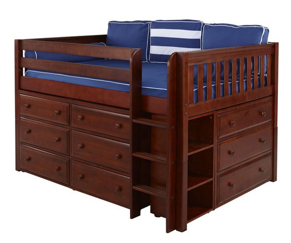 Maxtrix LARGE Low Loft Bed w/ Dressers Full Size Chestnut | Maxtrix Furniture | MX-LARGE3-CX