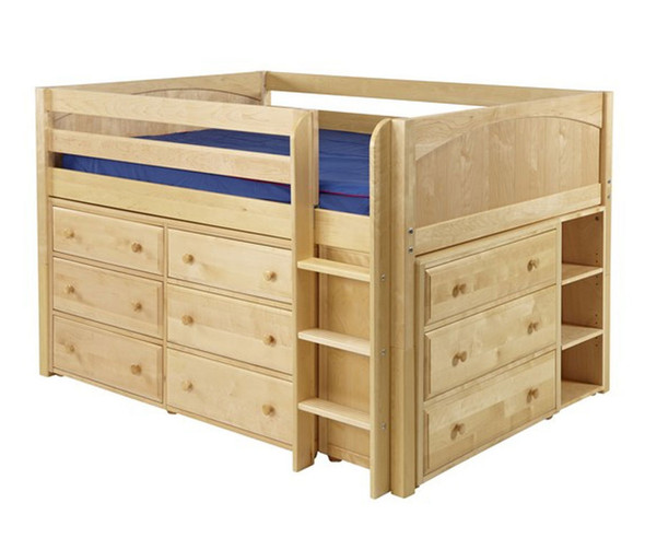 Maxtrix LARGE Low Loft Bed w/ Dressers Full Size Natural | Maxtrix Furniture | MX-LARGE3-NX