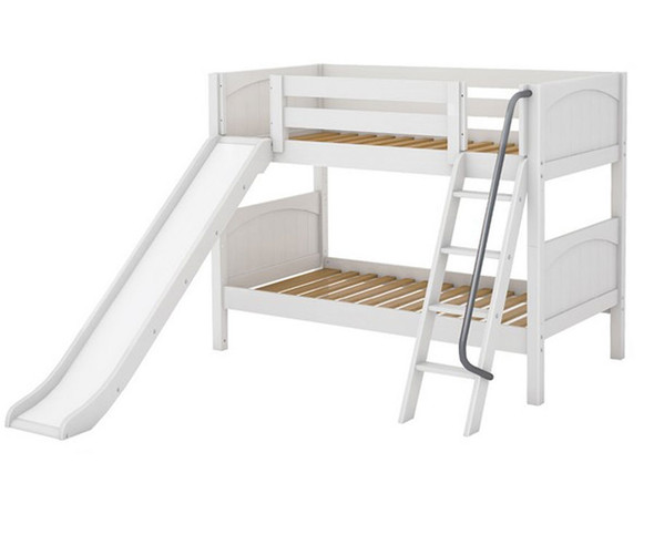 Maxtrix LAUGH Low Bunk Bed w/ Slide Twin Size White | Maxtrix Furniture | MX-LAUGH-WX