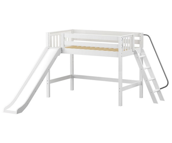 Maxtrix NINJA Mid Loft Bed with Slide Twin Size White | Maxtrix Furniture | MX-NINJA-WX