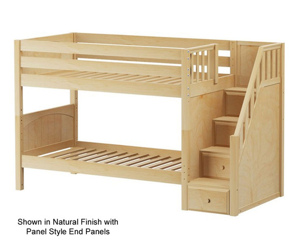 Maxtrix STACKER Low Bunk Bed with Stairs Twin Size Natural | Maxtrix Furniture | MX-STACKER-NX