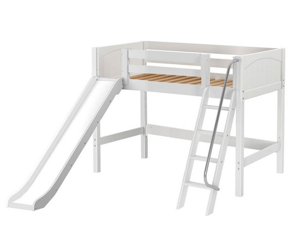 Maxtrix SWEET Mid Loft Bed with Slide Twin Size White | Maxtrix Furniture | MX-SWEET-WX