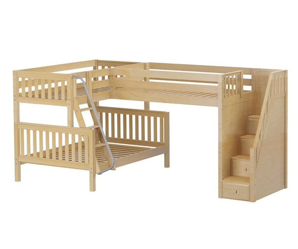 Maxtrix TRIOLOGY Corner Loft Bunk Bed with Stairs Natural | Maxtrix Furniture | MX-TRIOLOGY-NX