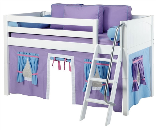 Maxtrix Low Loft Bed White with Angled Ladder and Curtains 3 | Maxtrix Furniture | MXEASYRIDER25W