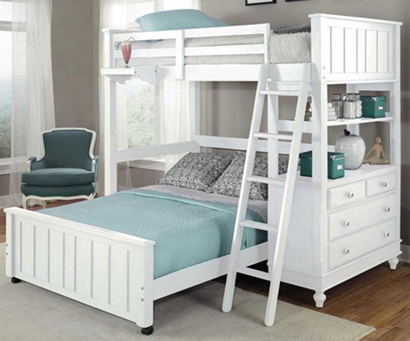 Lakehouse Loft Bed with Full Size Lower Bed White | NE Kids | NE1040-LWB