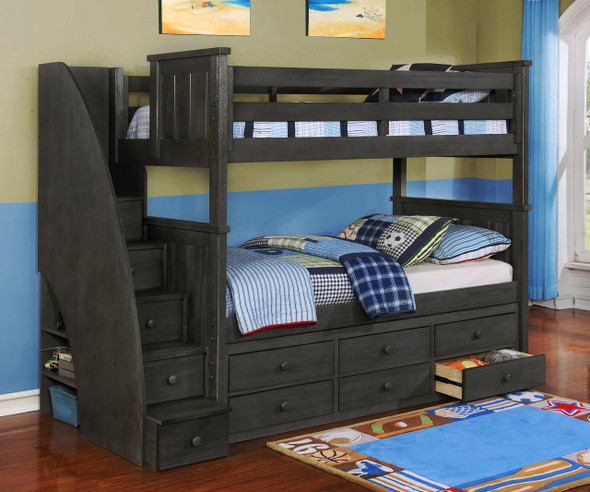 Allen House Brandon Bunk Bed with Stairs Weathered Dark Gray