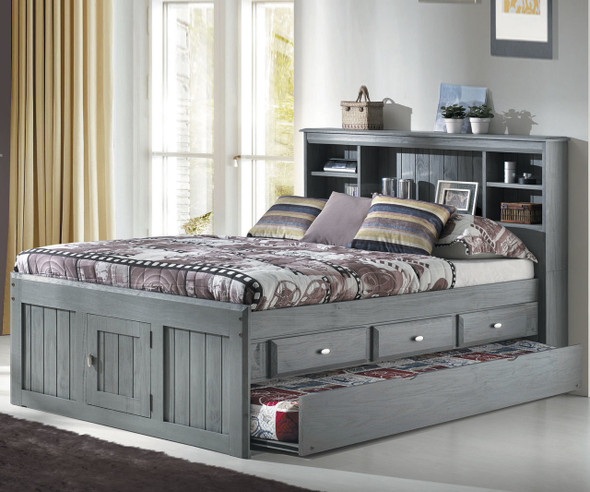 Westport Gray Full Bookcase Captains Trundle Bed