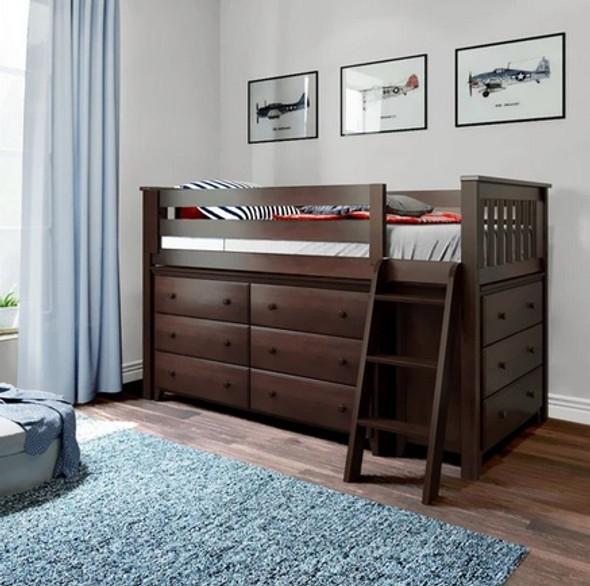 Jackpot Low Loft Bed with Two Dressers Espresso