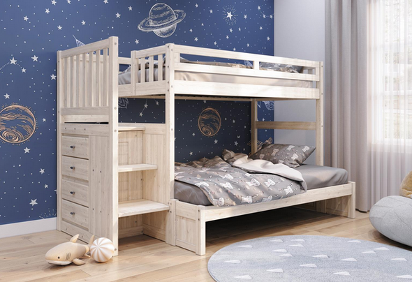 Whitewood Ash Mission Twin over Full Stepper Bunk Bed