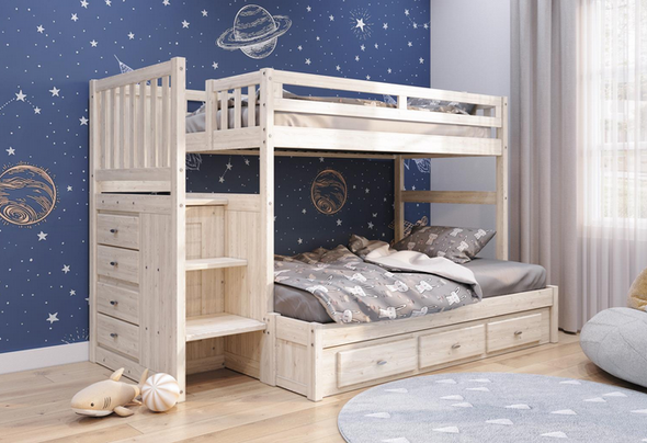 Whitewood Ash Mission Twin over Full Stepper Bunk Bed