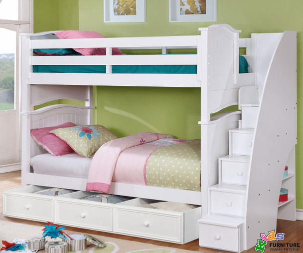 Allen House Chelsea Bunk Bed with Stairs White | Allen House | AH-A-TT-01-STR-T-A