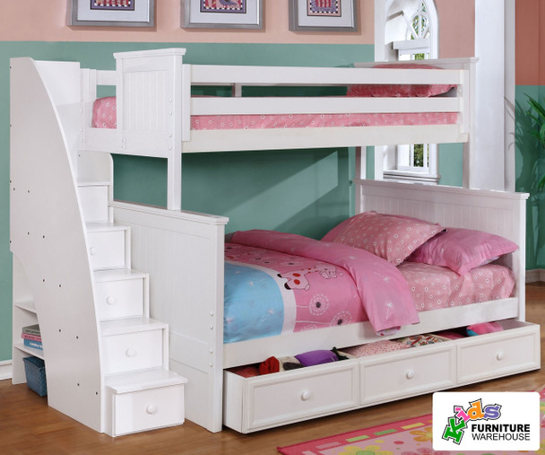 Allen House Chatham Twin over Full Bunk Bed with Stairs White | Allen House | AH-BB-TF-01-STR-T-BB