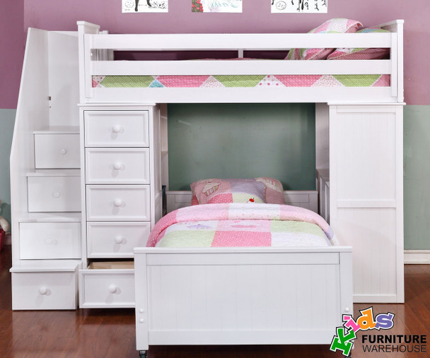 Allen House Student Loft Bed with Stairs White | Allen House | AH-SL-TT-01-STR