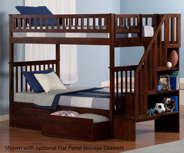 Woodland Stair Bunk Bed Antique Walnut | Atlantic Furniture | ATL-AB56604