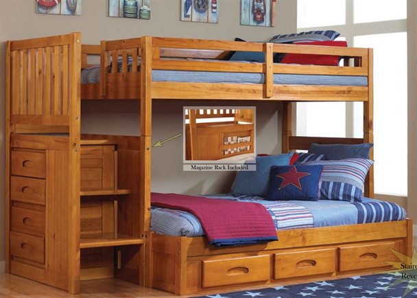 Honey Mission Twin over Full Stair Stepper Bunk Bed | Discovery World Furniture | DWF2114-FULL-CL