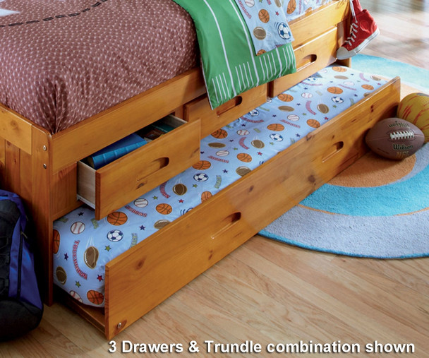 Honey Twin Size Bookcase Captain's Day Bed with Trundle | 25073 | DWF2122-3DRTR