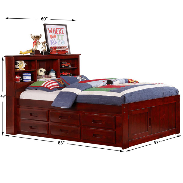 Acadia Merlot Full Size Bookcase Captains Bed