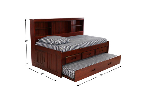 Merlot Twin Size Bookcase Captain's Day Bed with Trundle