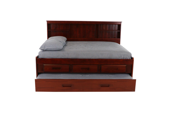 Merlot Full Size Bookcase Captain's Day Bed with Trundle