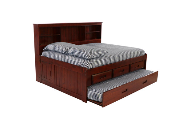 Merlot Full Size Bookcase Captain's Day Bed with Trundle